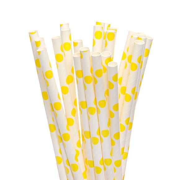 Paper 7.75-Inch Drinking Straws - Yellow Polka Dots: 25-Piece Pack - Candy Warehouse