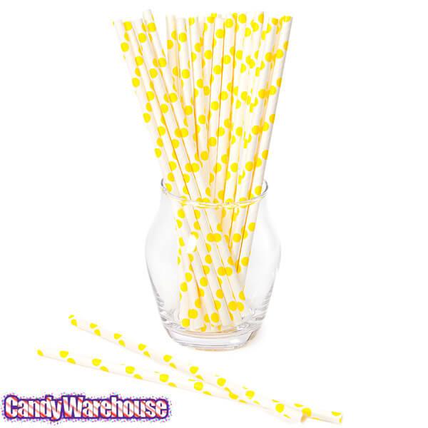Paper 7.75-Inch Drinking Straws - Yellow Polka Dots: 25-Piece Pack - Candy Warehouse