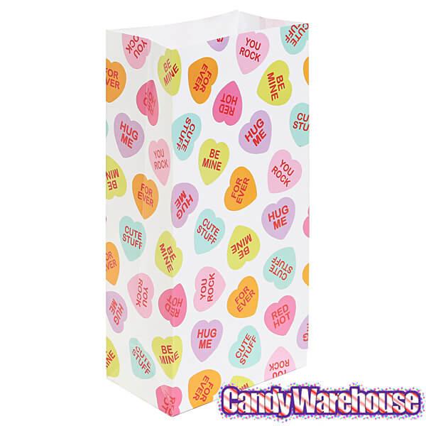 Paper Candy Hearts Treat Bags: 24-Piece Pack - Candy Warehouse