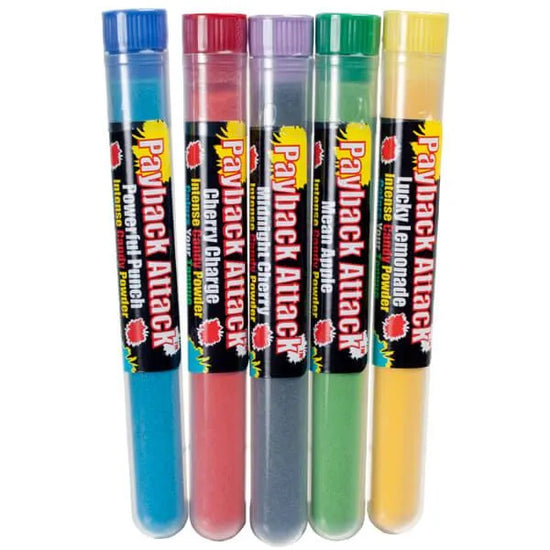 Payback Attack Sour Powder Candy Test Tubes 35Piece Tub Candy Warehouse