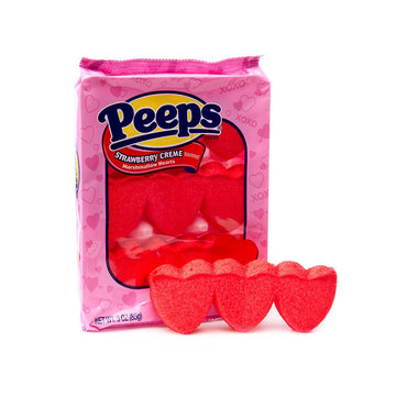 Peeps Marshmallow Hearts Candy 9-Packs - Strawberry Creme: 24-Piece Case - Candy Warehouse