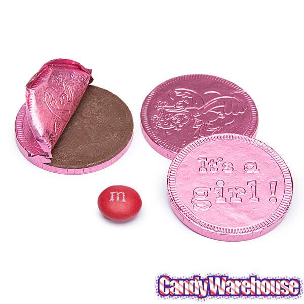 Pink Foiled Baby Girl Milk Chocolate Coins: 1LB Bag - Candy Warehouse
