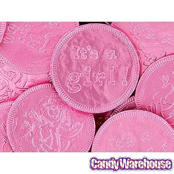 Pink Foiled Baby Girl Milk Chocolate Coins: 1LB Bag - Candy Warehouse