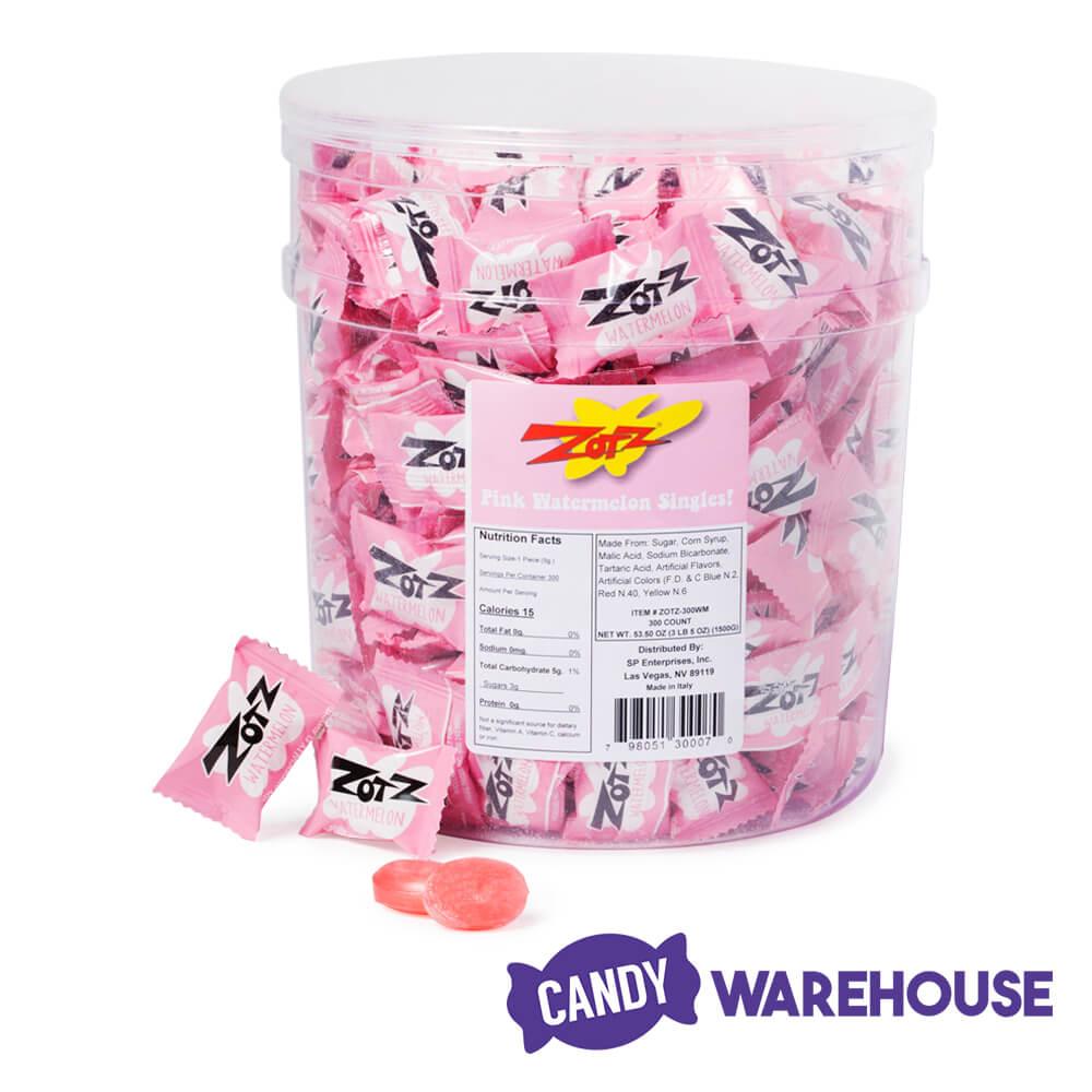 Pink Watermelon Zotz Sour Fizz Candy: 300-Piece Tub - Candy Warehouse