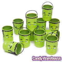 Plastic Mini Green Monster Pails with Handles: 12-Piece Set - Candy Warehouse