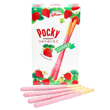 Pocky - Giant Strawberry Cream Covered Biscuit Sticks Packs: 15-Piece Box - Candy Warehouse