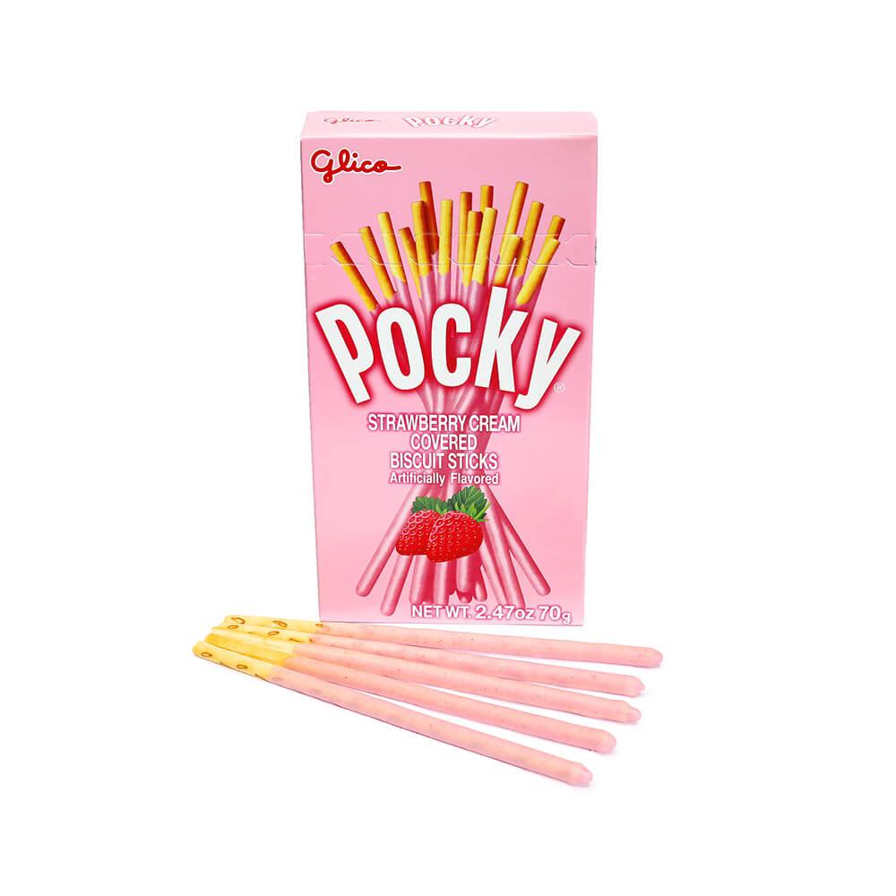 Pocky - Strawberry Cream Covered Biscuit Sticks Packs: 10-Piece Box - Candy Warehouse