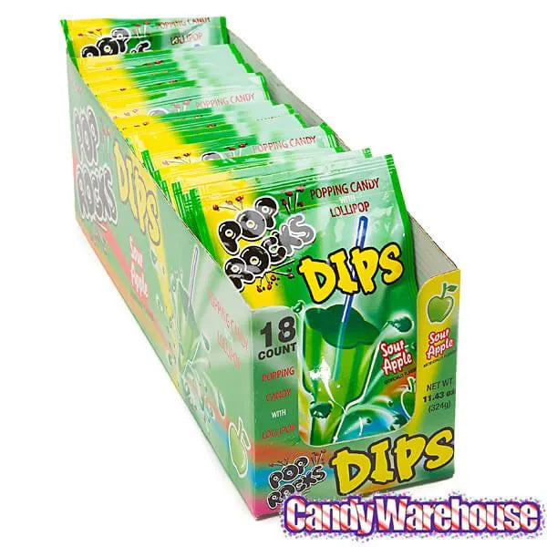 Pop Rocks Dips Candy Packs - Sour Apple: 18-Piece Box | Candy Warehouse