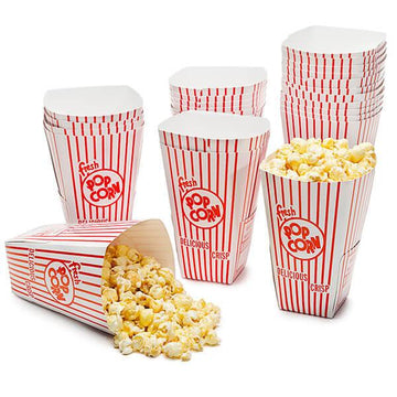 Popcorn Cups - Retro Red and White Striped Rectangular Popcorn Boxes - 1.5 Ounce: 25-Piece Box - Candy Warehouse