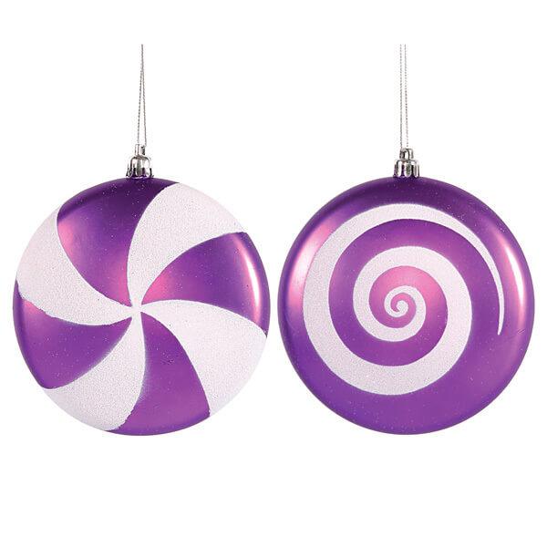 Purple Candy Swirl Ornaments - 4.75 Inch: 4-Piece Box - Candy Warehouse