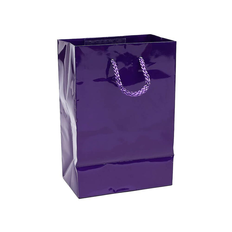 Purple Glossy Candy Bags with Handles - Small: 12-Piece Pack - Candy Warehouse