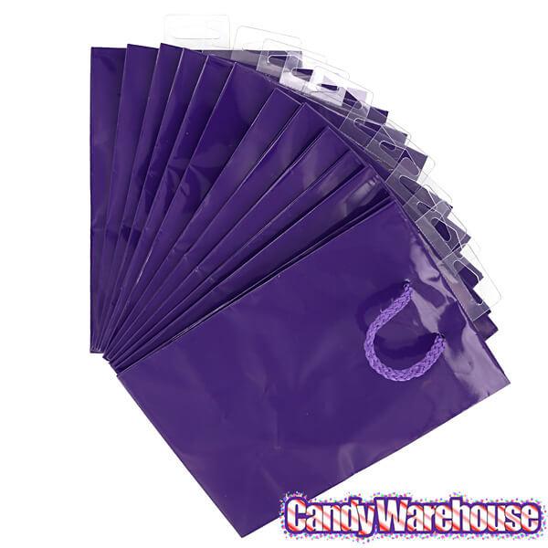 Purple Glossy Candy Bags with Handles - Small: 12-Piece Pack - Candy Warehouse