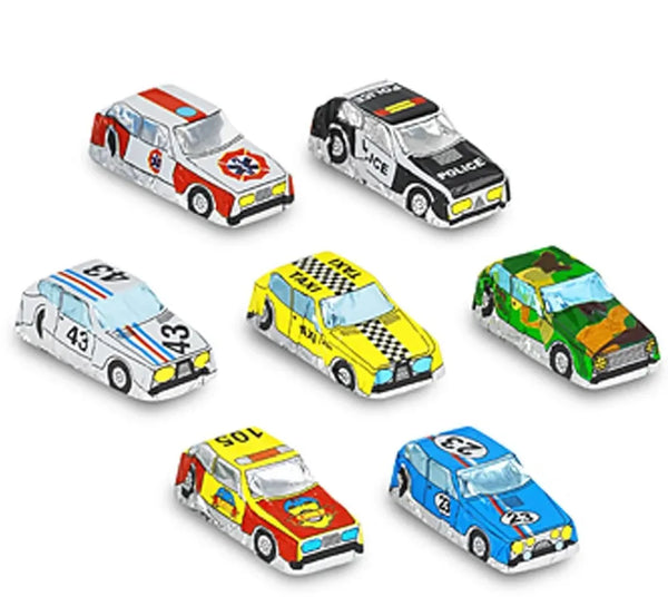 Madelaine Foiled Milk Chocolate Mini Race Cars: 100-Piece Display