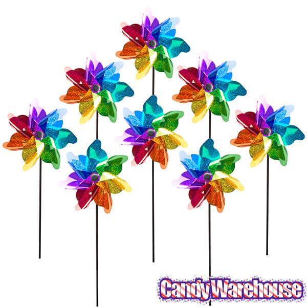 Rainbow Sparkle Pinwheel Spinners - 8 Inch: 8-Piece Box - Candy Warehouse