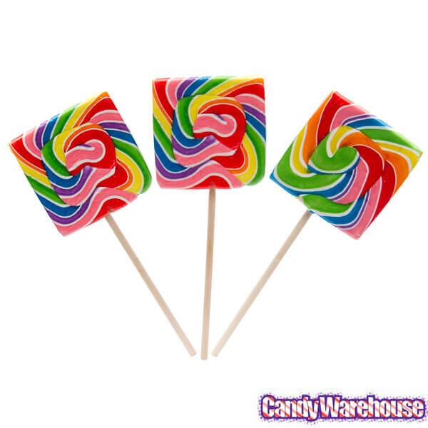 Rainbow Swirl 3.5-Ounce Square Lollipops: 12-Piece Display - Candy Warehouse