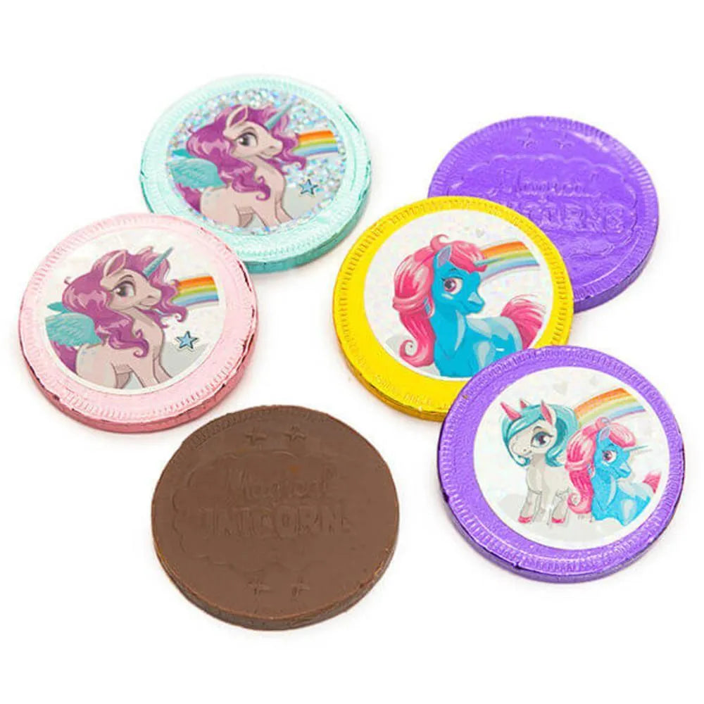 Rainbow Pony Unicorn Foiled Milk Chocolate Coins in Mesh Bags: 18