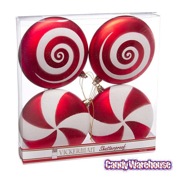 Red Candy Swirl Ornaments - 4.75 Inch: 4-Piece Box - Candy Warehouse