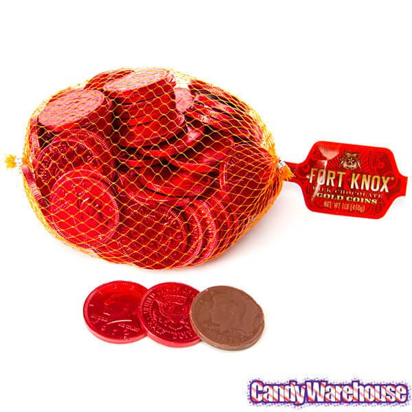 Red Foiled Milk Chocolate Coins: 1LB Bag - Candy Warehouse