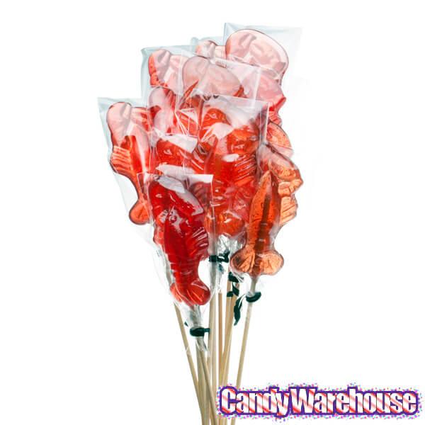 Red Lobster Hard Candy Lollipops: 12-Piece Bag - Candy Warehouse