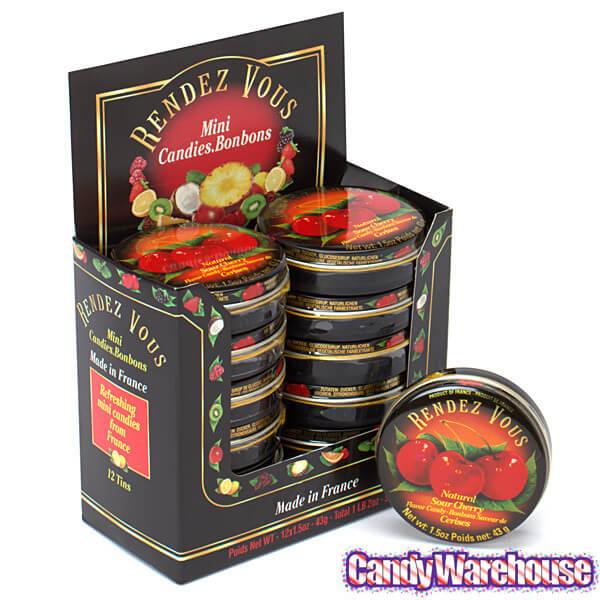 Rendez Vous Mini Bon Bons Tins - Sour Cherry: 12-Piece Box - Candy Warehouse