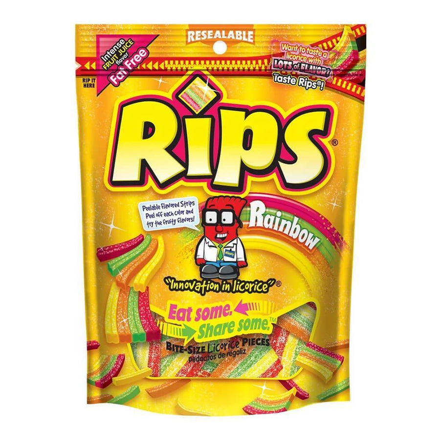 Rips Peelable Rainbow Bite Size Licorice Pieces: 8-Ounce Bag - Candy Warehouse
