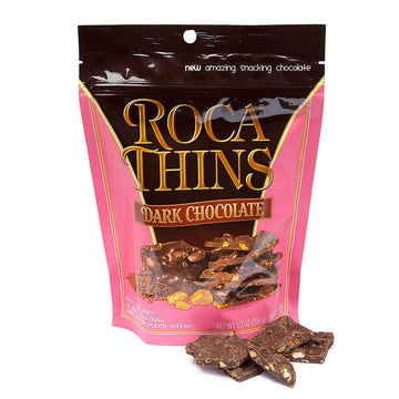 Roca Thins Buttercrunch Toffee Candy - Dark Chocolate: 5.3-Ounce Bag - Candy Warehouse