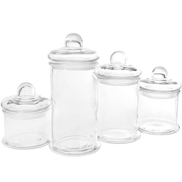 Round Glass Candy Canisters with Ball Lids: 4-Piece Set - Candy Warehouse