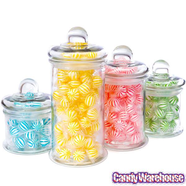 Round Glass Candy Canisters with Ball Lids: 4-Piece Set - Candy Warehouse