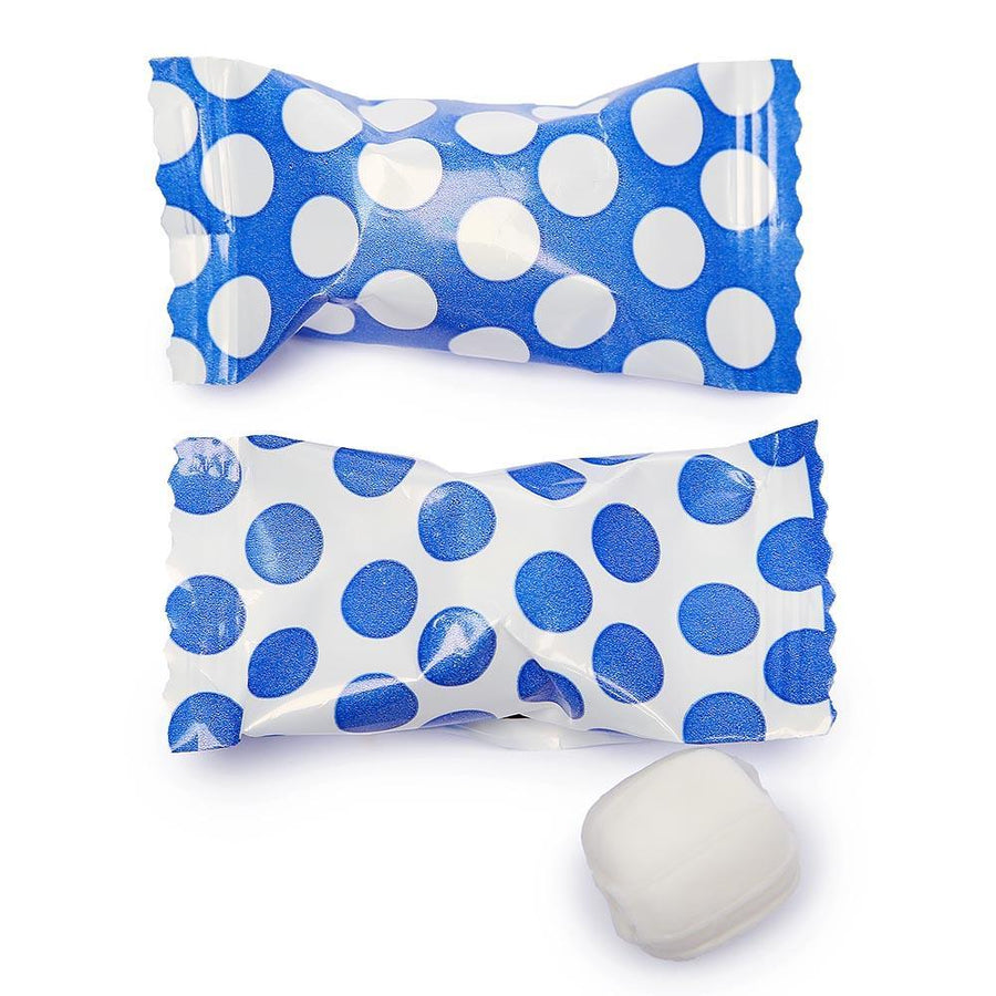 Royal Blue Polka Dots Wrapped Butter Mint Creams: 300-Piece Case - Candy Warehouse