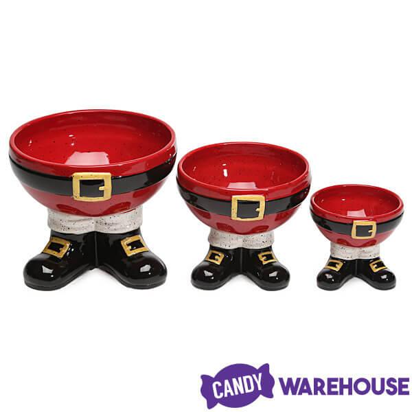 Santa Footed Ceramic Candy Dish: Set of 3 - Candy Warehouse