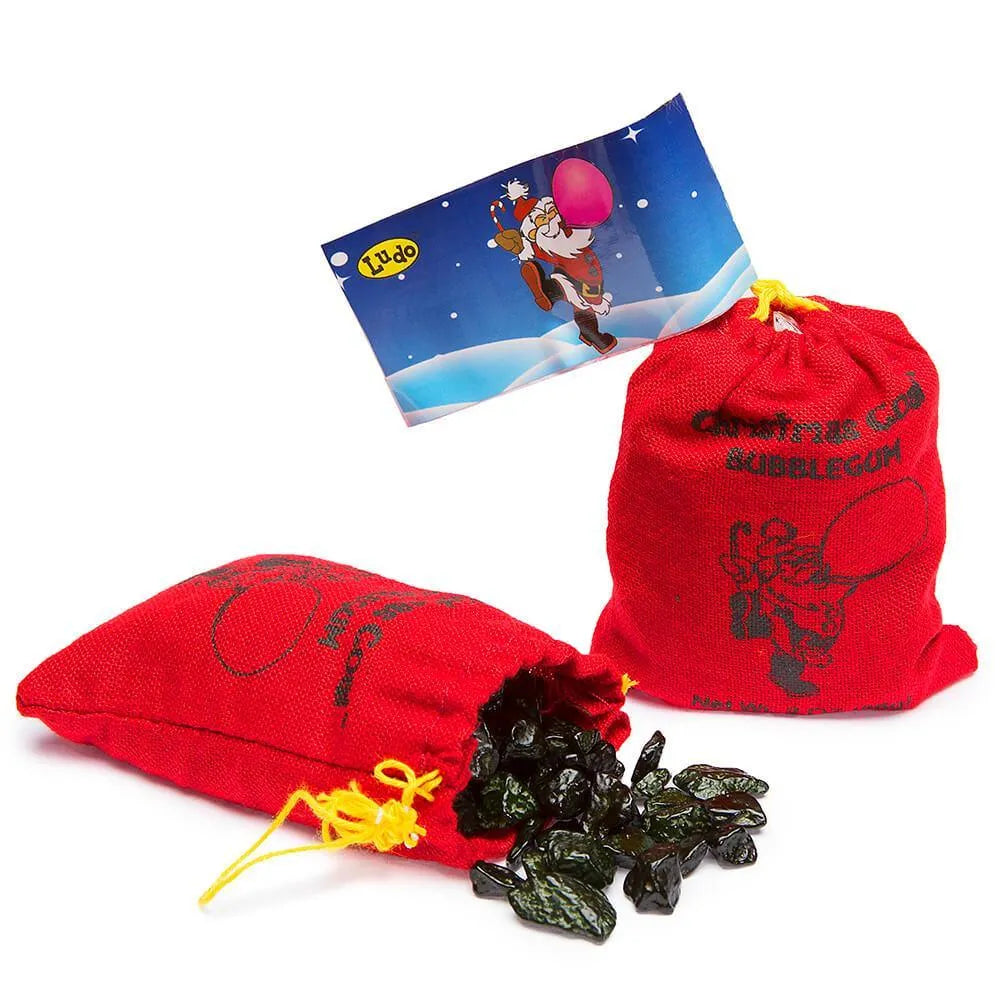 Santa's Coal Black Bubble Gum Satchels: 24-Piece Display – Candy