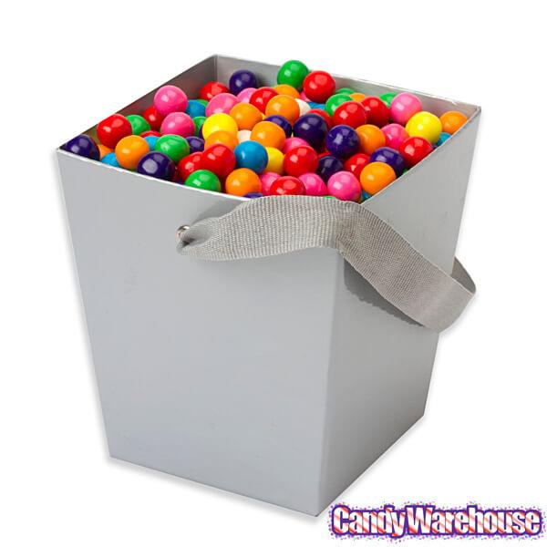 Silver Cardboard Buckets with Ribbon Handles: 6-Piece Set - Candy Warehouse