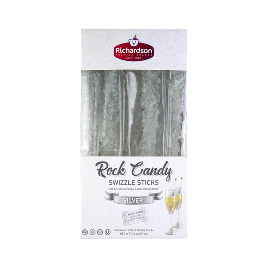 Silver Rock Candy Swizzle Sticks: 12-Piece Box - Candy Warehouse