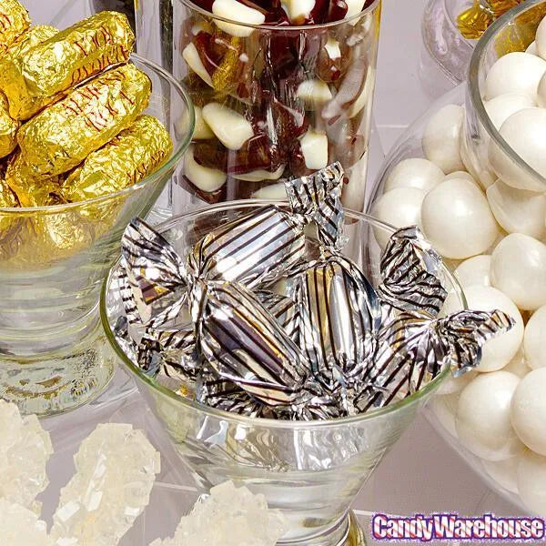 candy Silver with Black Stripes Wrapped Mocha Chocolate Meltaways: 1LB