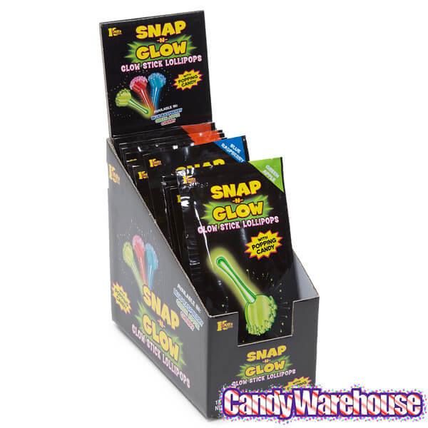 Snap-n-Glow Lollipop with Popping Powder Candy Packs: 18-Piece Display - Candy Warehouse