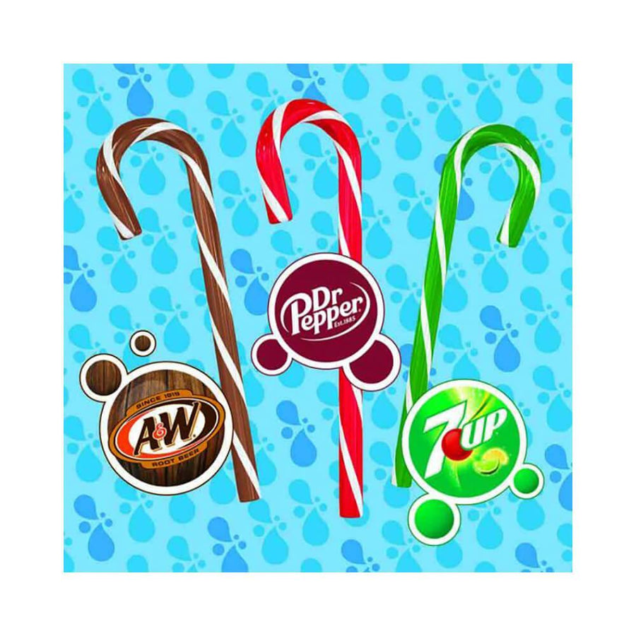 Soda Pop Candy Canes - Dr. Pepper, 7-Up, and A&W: 12-Piece Box - Candy Warehouse