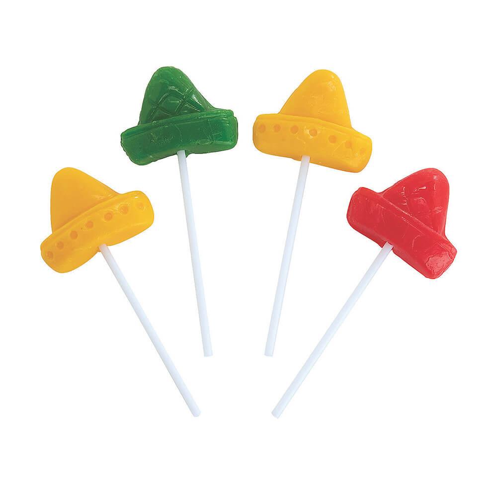 Sombrero Hat Lollipops: 12-Piece Box - Candy Warehouse