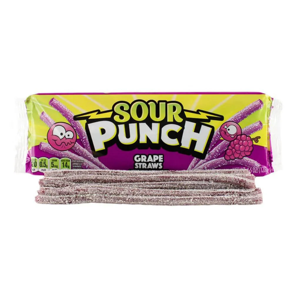 Sour Punch Straws 2Ounce Packs Grape 24Piece Box Candy Warehouse