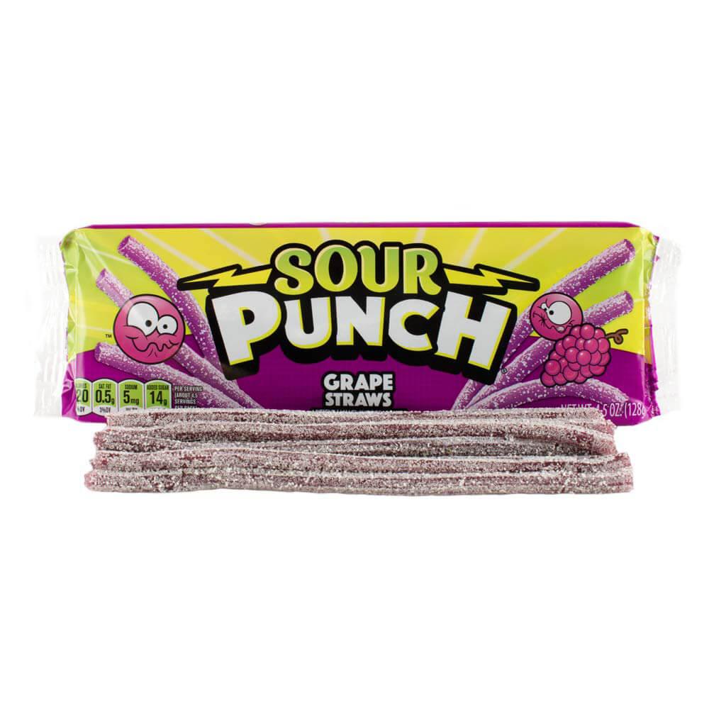 Sour Punch Straws 2-Ounce Packs - Grape: 24-Piece Box - Candy Warehouse