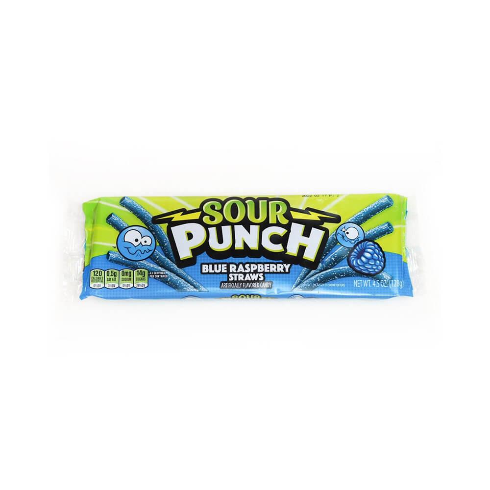 Sour Punch Straws 4.5-Ounce Trays - Blue Raspberry: 24-Piece Box - Candy Warehouse