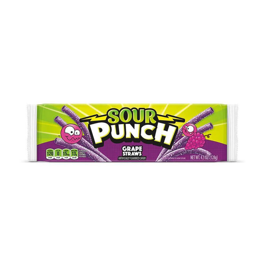 Sour Punch Straws 4.5-Ounce Trays - Grape: 24-Piece Box - Candy Warehouse