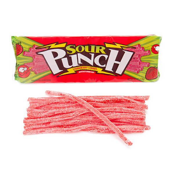 Sour Punch Straws 4.5-Ounce Trays - Strawberry: 24-Piece Box - Candy Warehouse