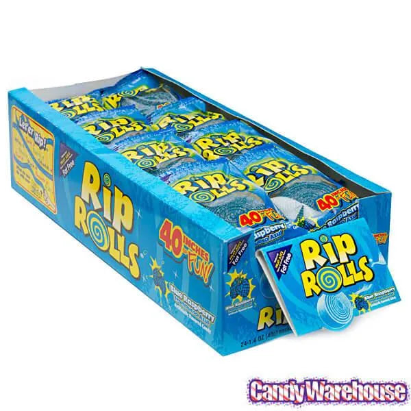 Blue Raspberry Sour Rips Sour Rip Rolls - Blue Raspberry: 24-Piece Display | Candy Warehouse