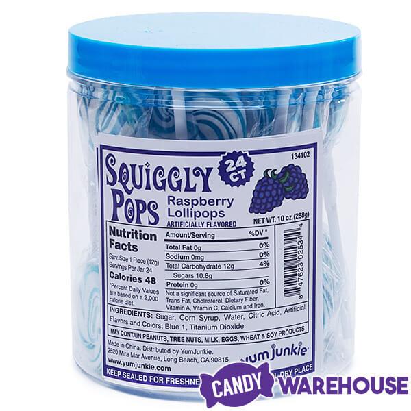 Squiggly Pops Petite Swirl Lollipops - Blue Raspberry: 24-Piece Jar - Candy Warehouse