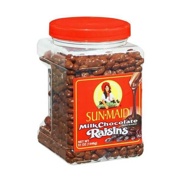 SunMaid Chocolate Covered Raisins Candy: 48-Ounce Tub - Candy Warehouse