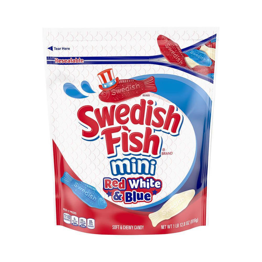Swedish Fish Candy Red, White, & Blue 1.8LB Bag  - Candy Warehouse