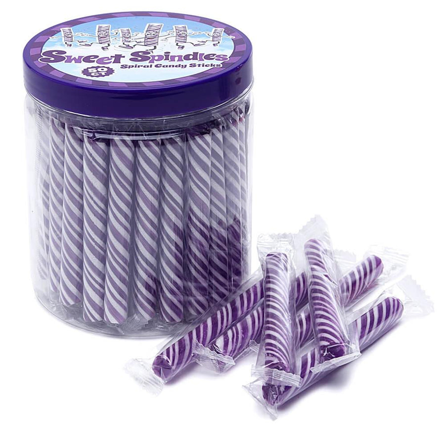 Sweet Spindles Mini Hard Candy Sticks - Grape: 50-Piece Jar - Candy Warehouse