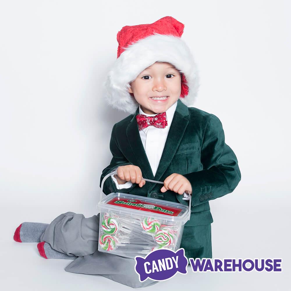 Swipple Pops Petite Swirl Ripple Lollipops - Christmas Cherry: 60-Piece Tub - Candy Warehouse