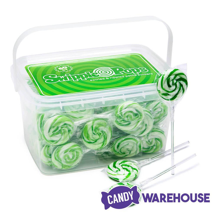 Swipple Pops Petite Swirl Ripple Lollipops - Green Lime: 60-Piece Tub - Candy Warehouse