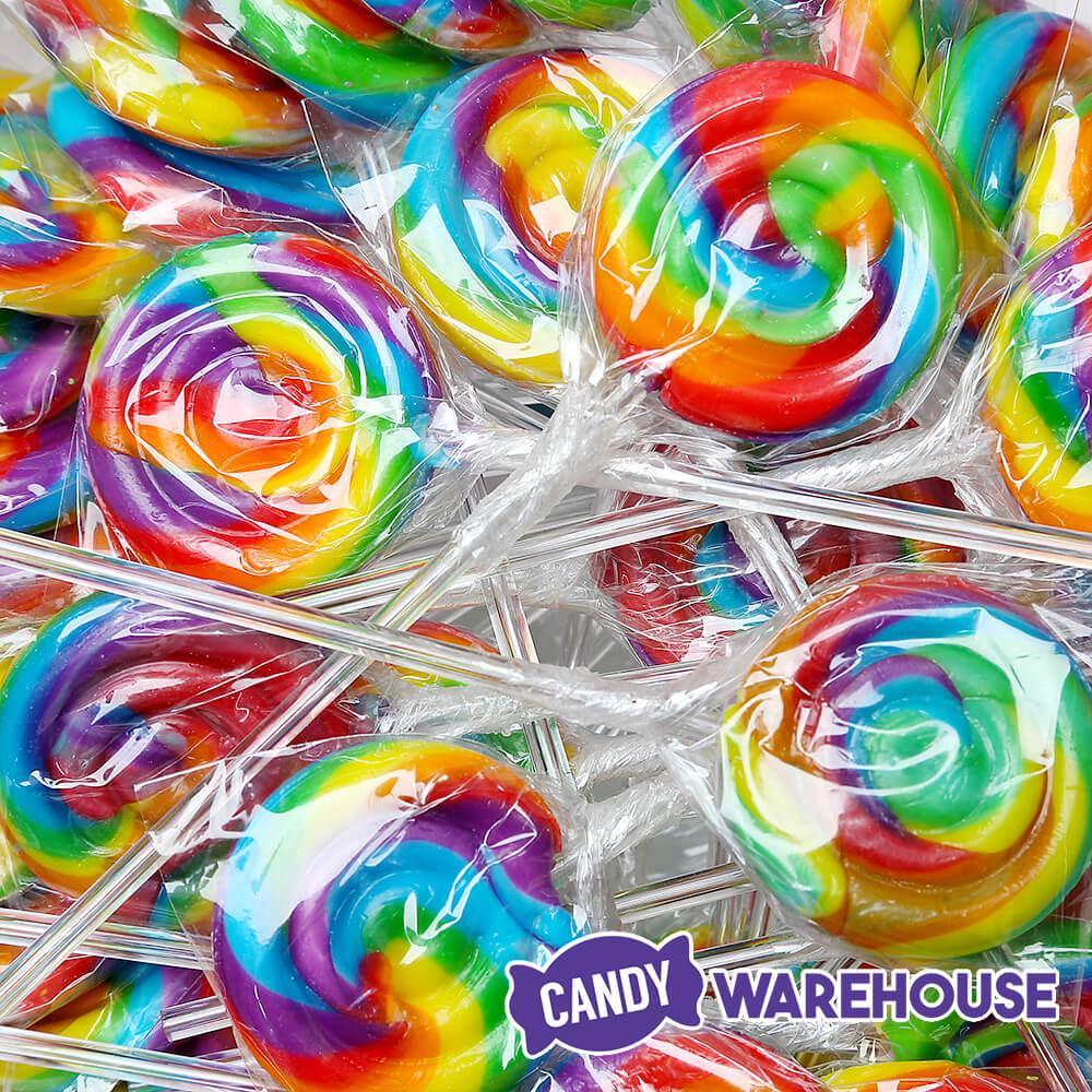 Swipple Pops Petite Swirl Ripple Lollipops - Rainbow Cherry: 60-Piece Tub - Candy Warehouse